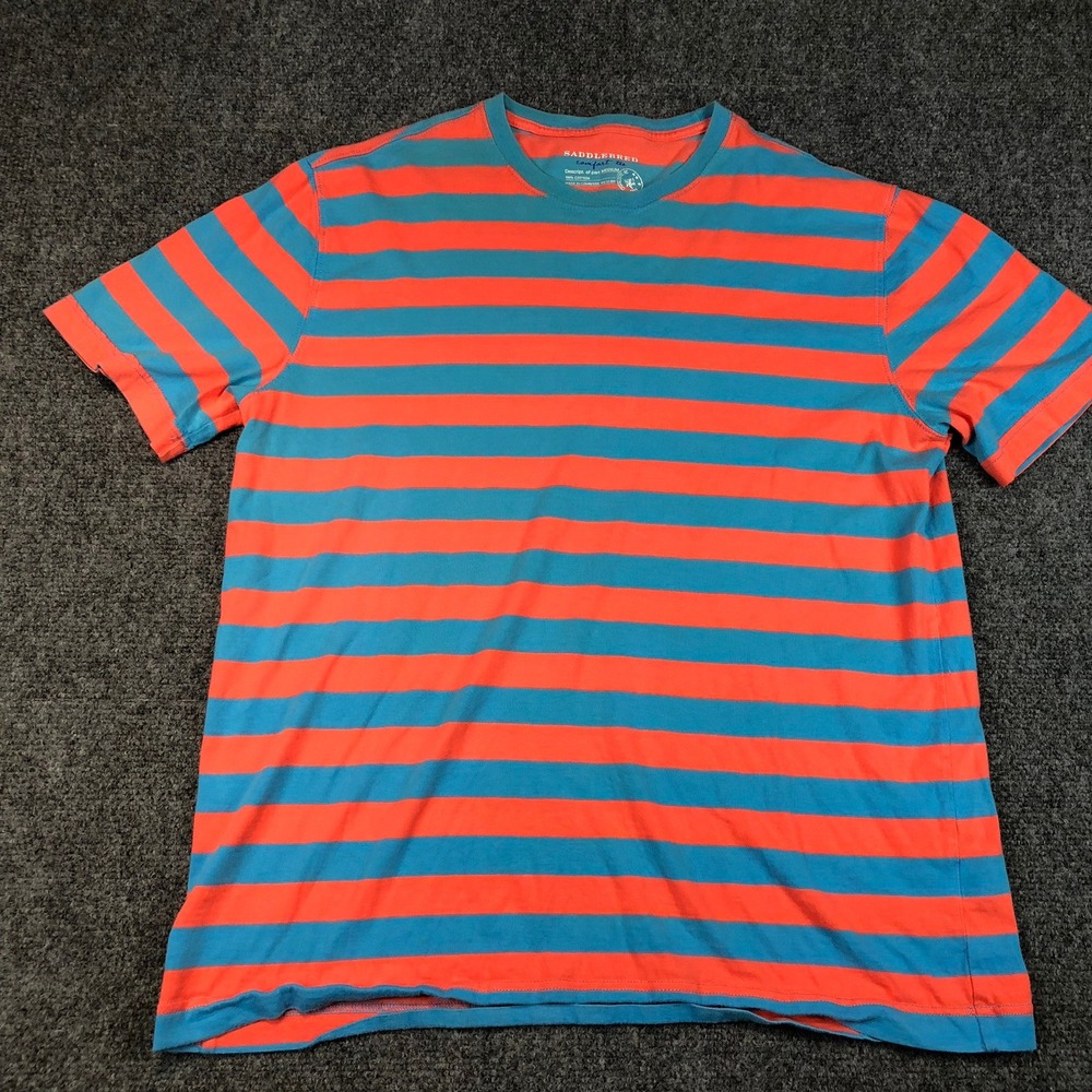 Saddlebred Comfort Tee Medium Orange Blue Stripe Short Sleeve Cotton T-Shirt